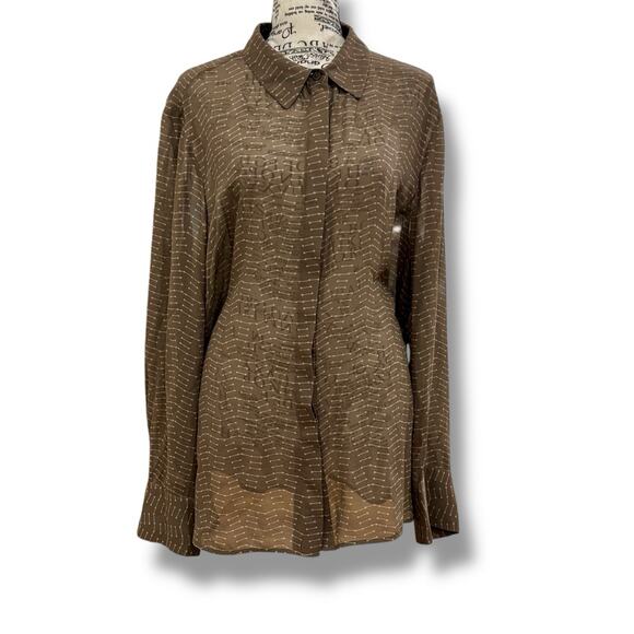 Eileen Fisher Size XXL 2X Brown 100% Silk Chiffon Button-Down Blouse Career - Picture 1 of 5